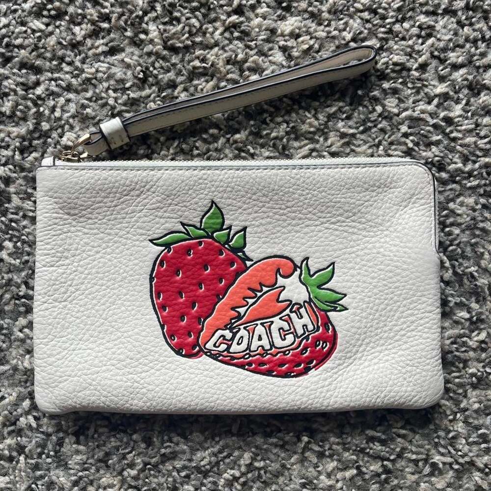 White Coach Wristletclutch With Red 50 D 6